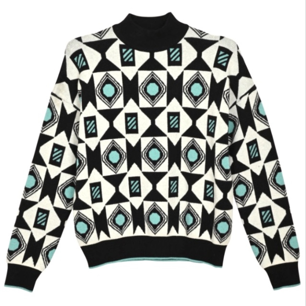 Mock neck oversized-ish sweater. Subtle- geometric style. Size M.